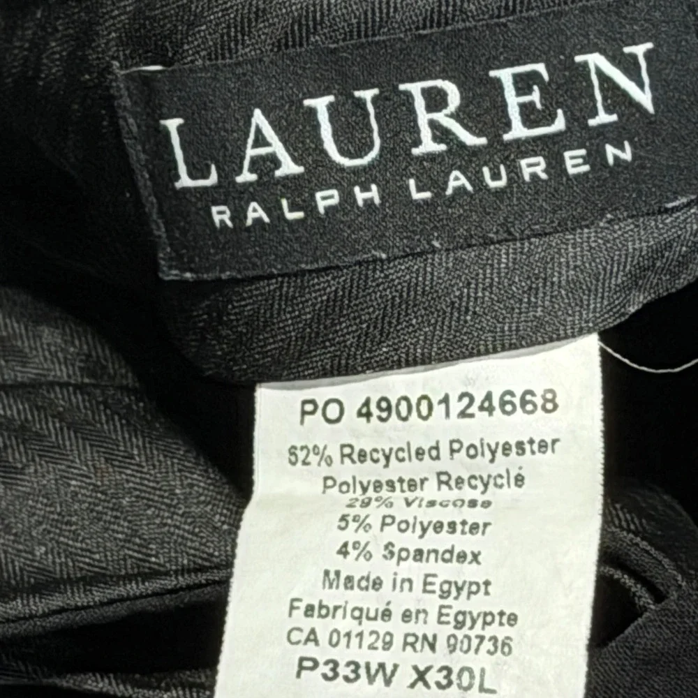Lauren Ralph Lauren Mens Black Dress Pants Flat Front‎ Stretch Size 33x30